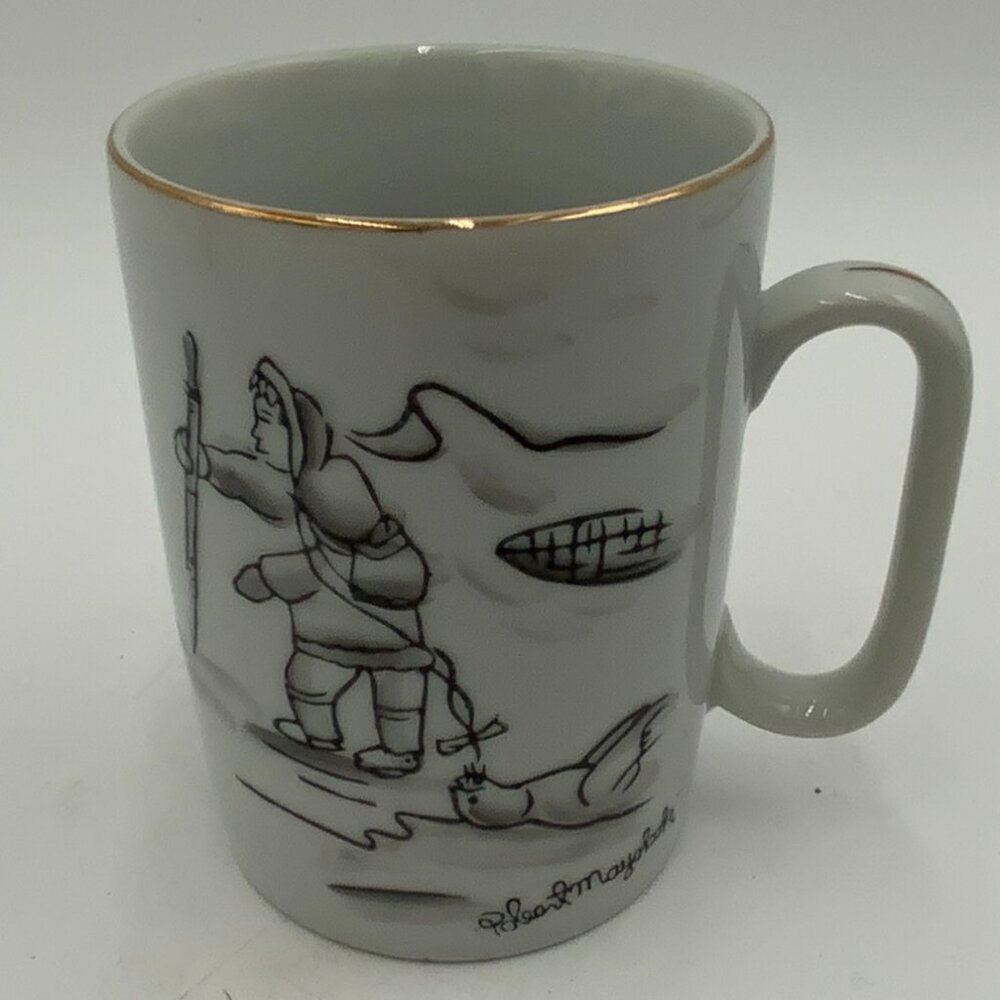 Signed ROBERT MAYOKOK Mug Coffee Cup Inuit Alaskan Eskimo Hunter